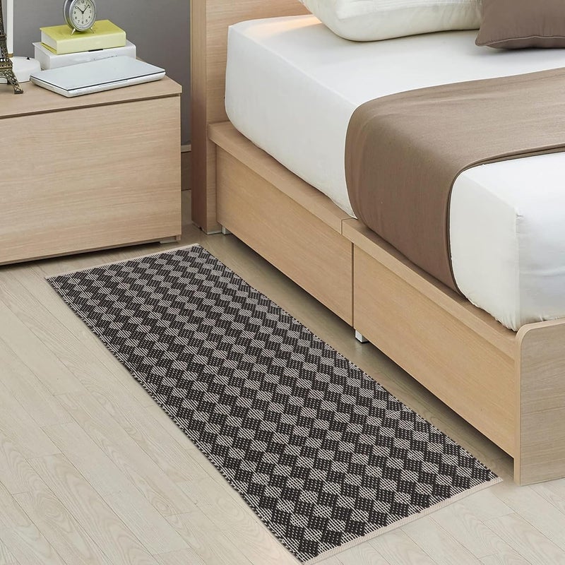 TEXTILE STUDIO Handmade Pure Cotton Bed Runner Rug (22x55 Inches) - Flat Woven, High Pile, Lightweight Laher Design, Durable, Soft, Eco-Friendly, for Bedroom, Entryway, Living Room Décor-Design-06 - Image 1