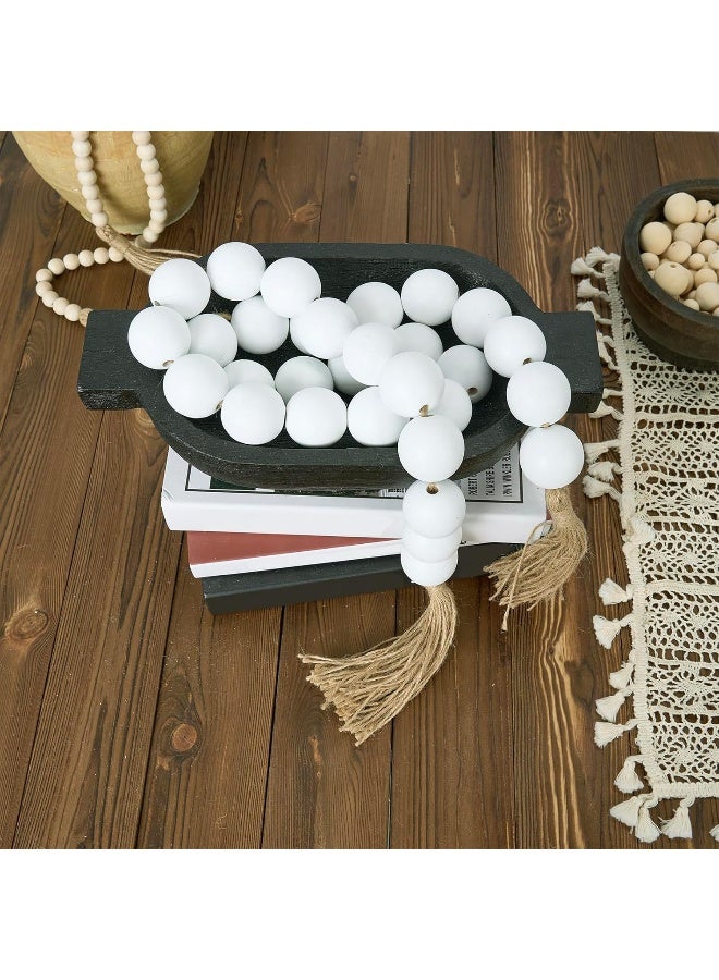 OMISHE OMISHE 60" Long Large Wood Bead Garland with 1.6" Diameter Wooden Beads and Tassels, Rustic Farmhouse Country Wood Beads Garland for Home Tiered Tray Decor, Decorative Beads with Tassels White  - Image 2