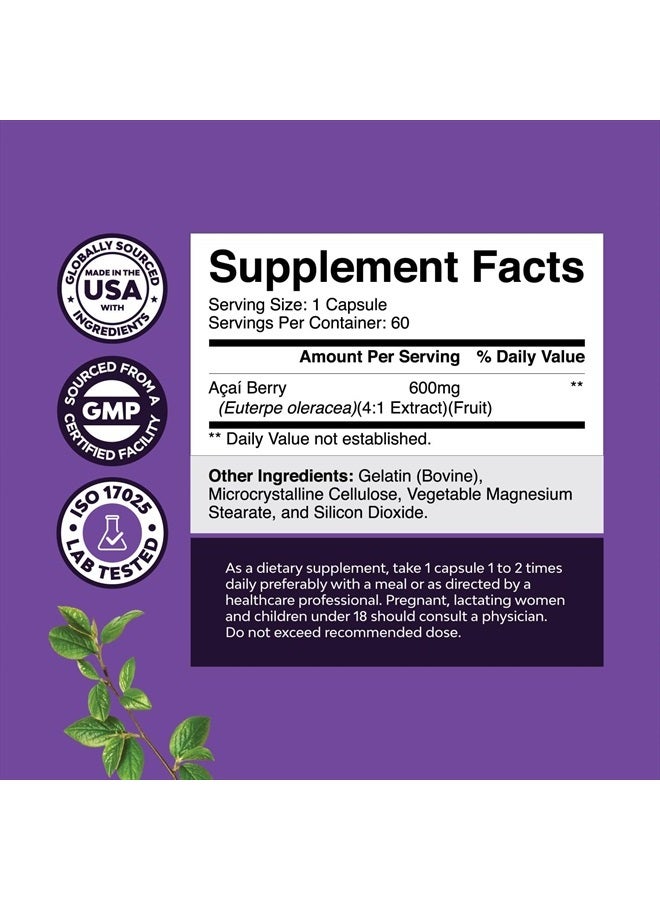 Natures Craft Acai Berry Antioxidant Support Weight Loss Supplement for Women and Men - Vitamins Minerals Antioxidant Formula Supports Immune System and Boost Energy Cognitive Health - 60 Servings - Image 2