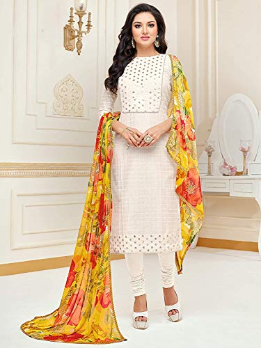Rajnandini Women Dress Material, Off White, Free Size - Image 2