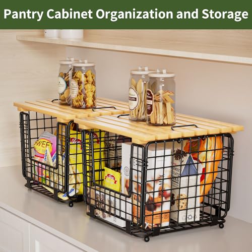 GGIU Wire Storage Basket for Kitchen Pantry: GGIU Stackable Kitchen Counter Organizers - Wire Organizing Bin for Produce Vegetable Potato and Onion Black - Image 2