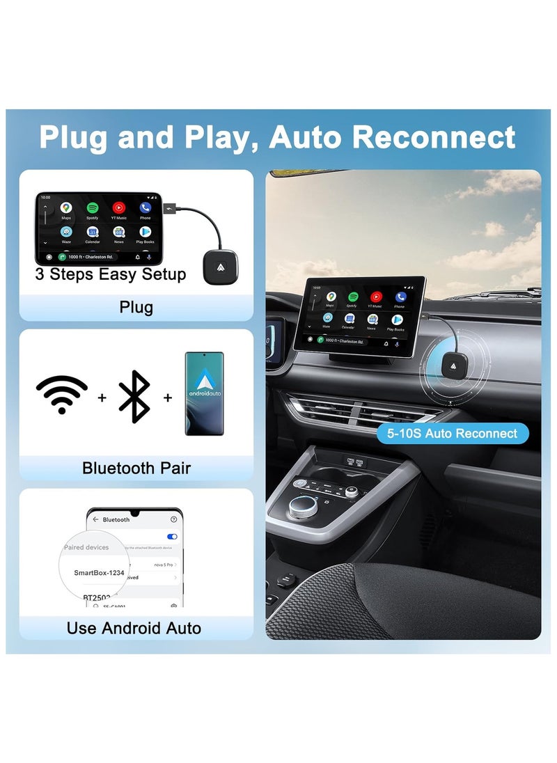 Android Car Wireless Adapter | Wireless Android Auto Dongle for Cars with Wired AA | USB-C Wireless Android Car Adapter | 98% Car Compatibility | Fast Wireless Connection for Android Auto & Stereos