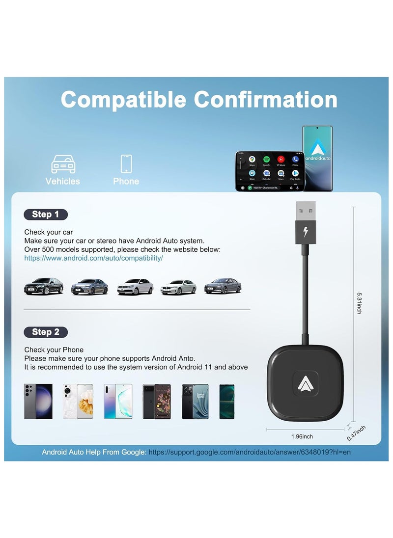 Android Car Wireless Adapter | Wireless Android Auto Dongle for Cars with Wired AA | USB-C Wireless Android Car Adapter | 98% Car Compatibility | Fast Wireless Connection for Android Auto & Stereos