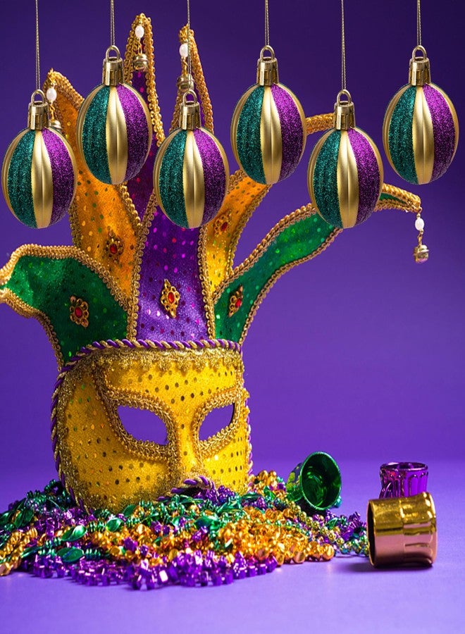 Watayo 24 Pcs Mardi Gras Glitter Ball Ornaments- 1.6" Mardi Gras Shatterproof Hanging Balls Ornament- Purple Gold Green Tree Balls for Mardi Gras Holiday New Orleans Masquerade Party Decoration - Image 5