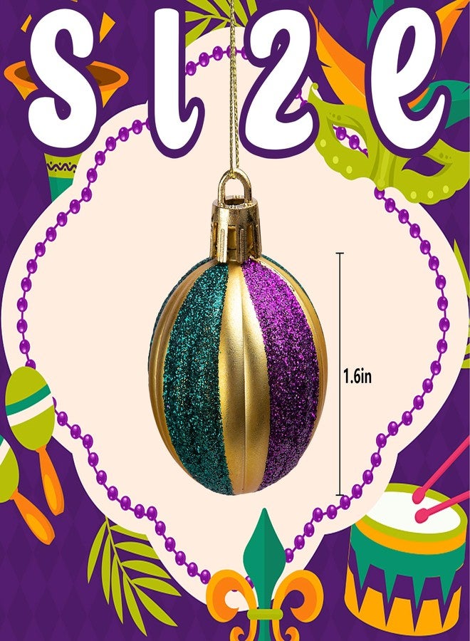 Watayo 24 Pcs Mardi Gras Glitter Ball Ornaments- 1.6" Mardi Gras Shatterproof Hanging Balls Ornament- Purple Gold Green Tree Balls for Mardi Gras Holiday New Orleans Masquerade Party Decoration - Image 2