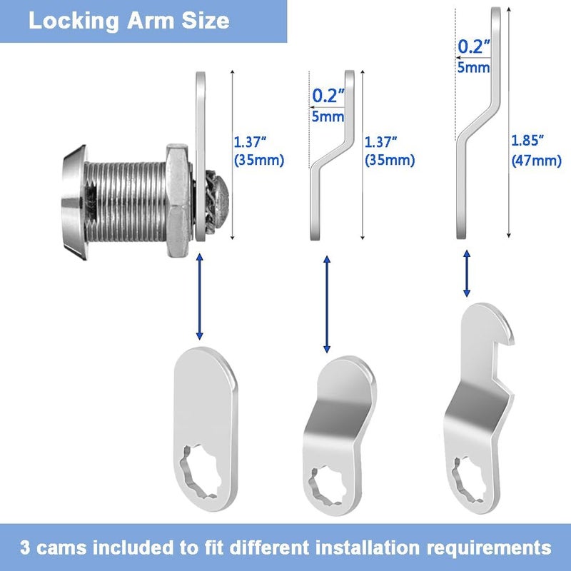 PawGlow 5/8" Cabinet Locks with Keys, Keyed Alike Cam Lock for Tool Box, Mailbox, RV Storage and Pickup Trucks, Zinc Alloy (3 Pack, 5/8 Inch) - Image 3