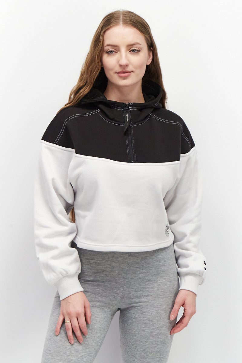 PUMA ملابس رياضية نسائية بليزر طويل الأكمام وقصير مع غطاء رأس، أسود - Image 1