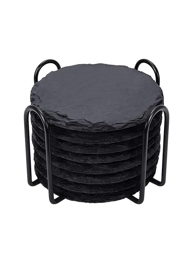 The Bros Slate Coaster, 6 Pack Slate Coasters 4 Inch,4 Inch Black Stone Coasters Bulk Cup Handmade Coaster Set - Image 4
