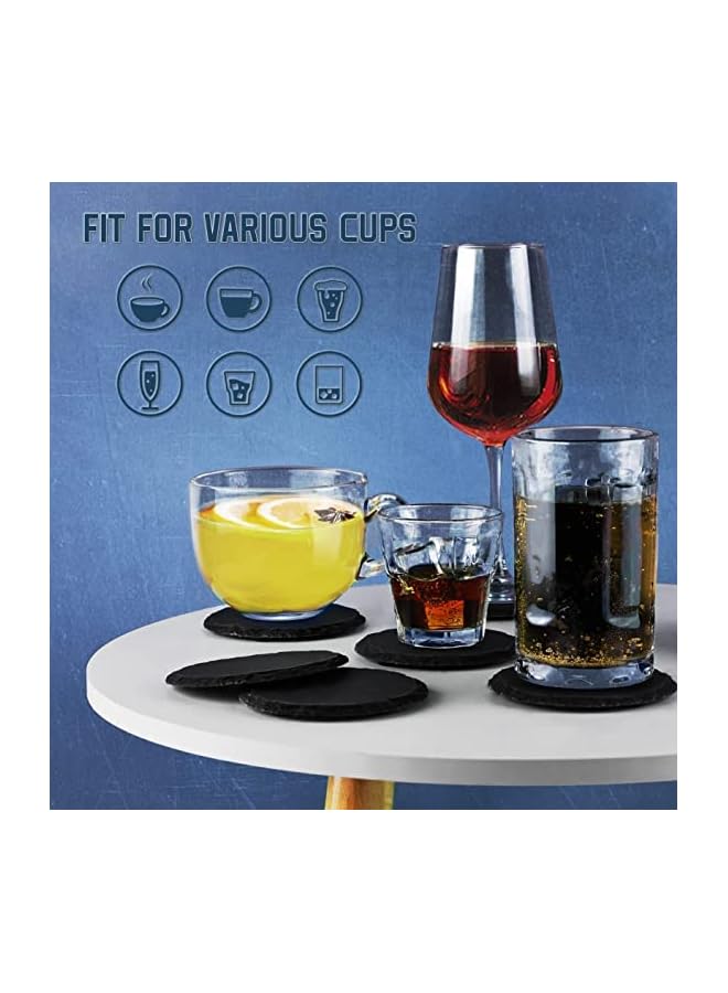 The Bros Slate Coaster, 6 Pack Slate Coasters 4 Inch,4 Inch Black Stone Coasters Bulk Cup Handmade Coaster Set - Image 5