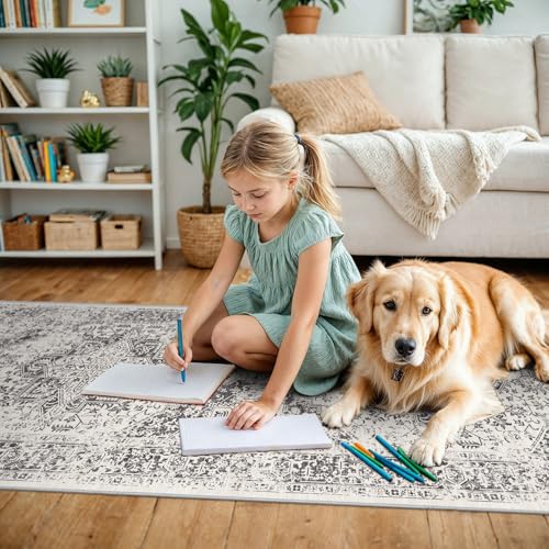 EISUROM Washable 2'6''x12' Runner Rug - Non-Slip Vintage Runner Rug for Entryway Low-Pile Medallion Long Rugs for Hallway Waterproof Traditional Runner Rugs Indoor Thin Rug for Kitchen Grey - Image 3