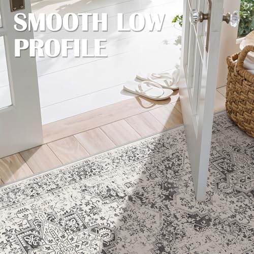 EISUROM Washable 2'6''x12' Runner Rug - Non-Slip Vintage Runner Rug for Entryway Low-Pile Medallion Long Rugs for Hallway Waterproof Traditional Runner Rugs Indoor Thin Rug for Kitchen Grey - Image 4
