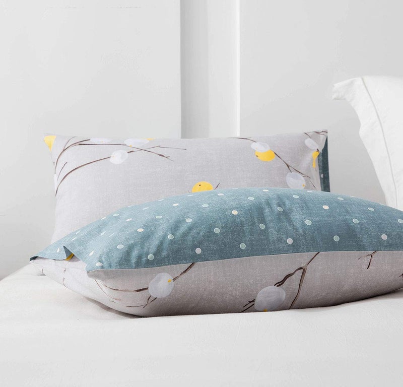 SLEEPBELLA Duvet Cover King, 600 Thread Count Cotton Grey Branch with Yellow Turquoise Polka Dot Pattern Green Reversible Comforter Cover(King, Grey Branches) - Image 4
