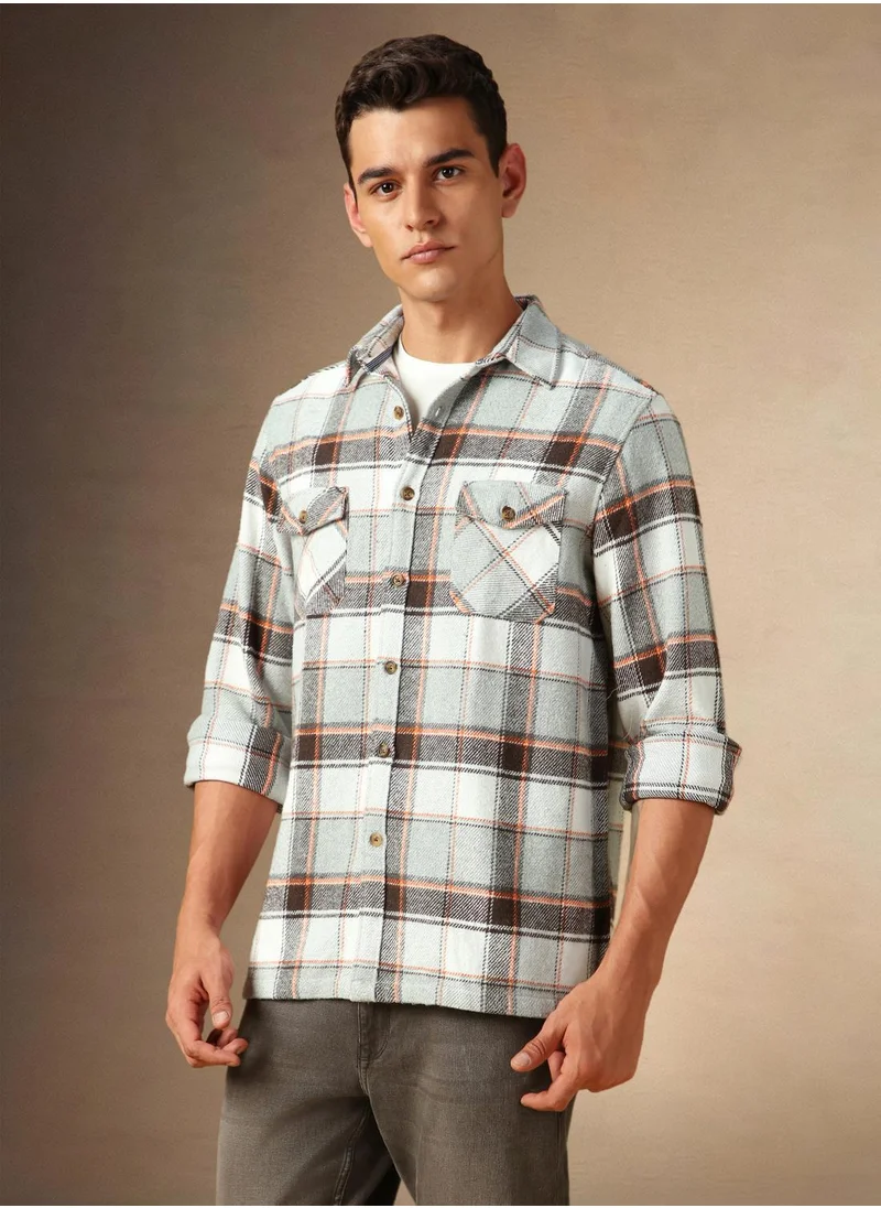 Dennis Lingo Men's Grey 100% Cotton Checkered Shirt