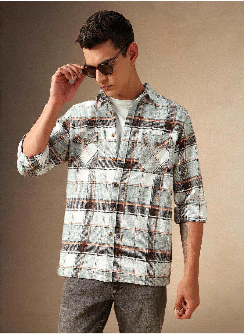 Dennis Lingo Men's Grey 100% Cotton Checkered Shirt  - Image 1