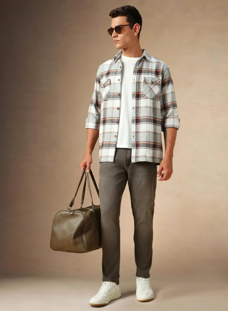 Dennis Lingo Men's Grey 100% Cotton Checkered Shirt