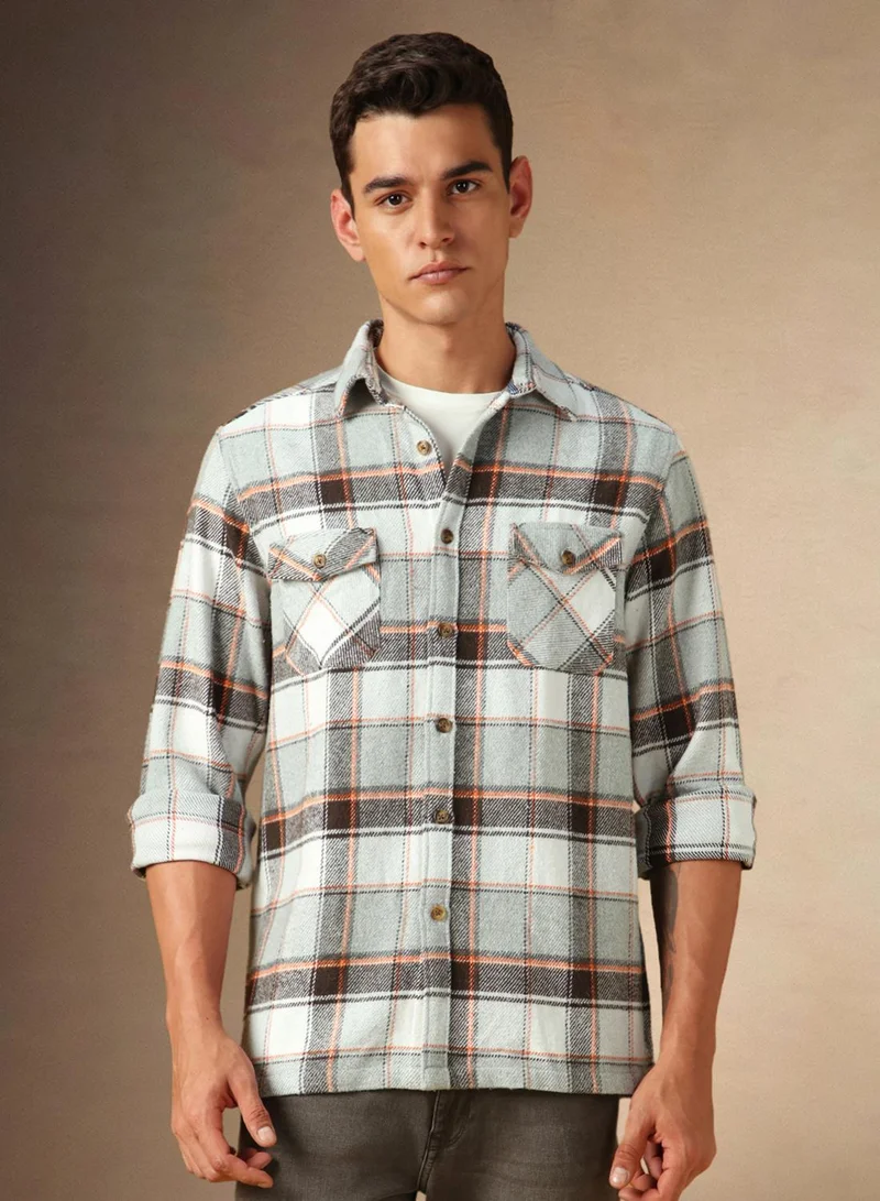 Dennis Lingo Men's Grey 100% Cotton Checkered Shirt