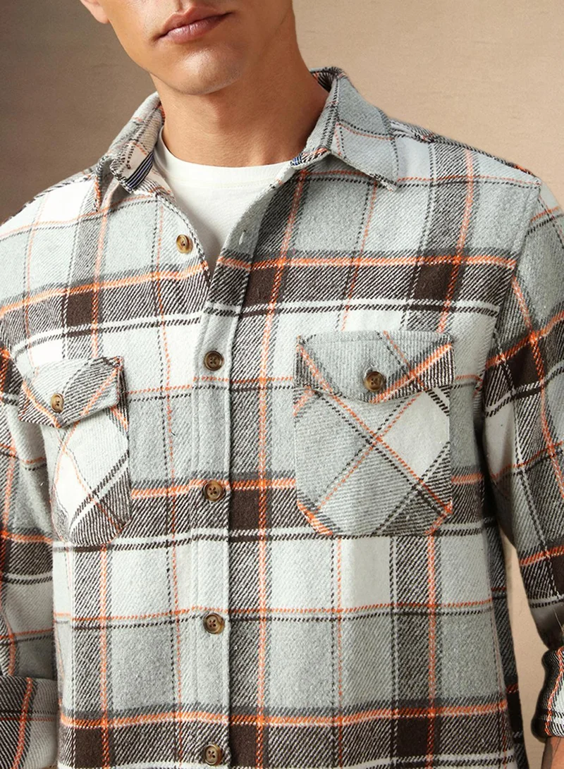 Dennis Lingo Men's Grey 100% Cotton Checkered Shirt