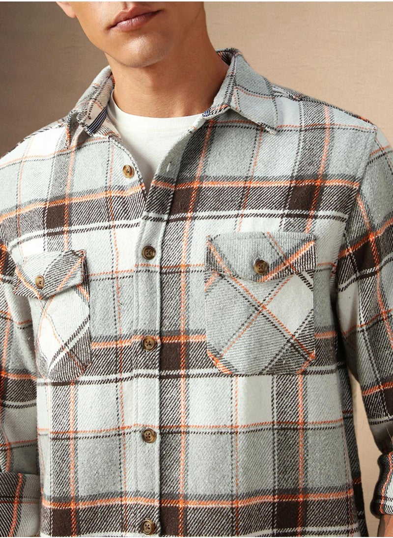 Dennis Lingo Men's Grey 100% Cotton Checkered Shirt  - Image 4