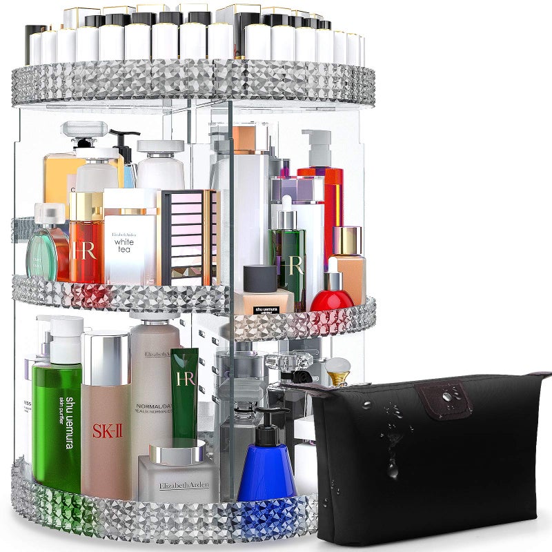 Awenia Makeup Organizer 360Degree Rotating Plus Size Adjustable Makeup Storage 7 Layers Large Capacity Cosmetic Storage UnitFits Different Types of Cosmetics and Accessories with Makeup Bag