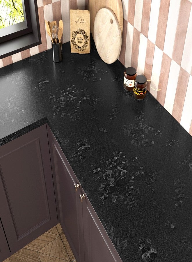 Wallercity Pure Black Floral Peel and Stick Wallpaper for Bedroom Bathroom Decor Vinyl Silk Gauze Roses Self Adhesive Waterproof Floral Contact Paper for Cabinets Dresser Accent Walls 15.8''x78.7'' - Image 2