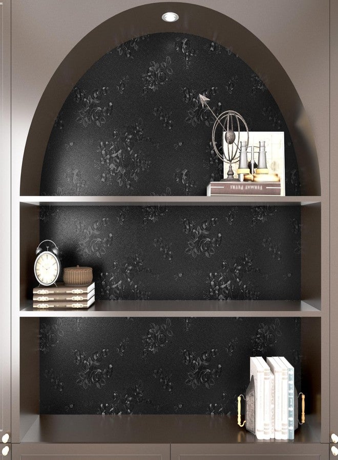Wallercity Pure Black Floral Peel and Stick Wallpaper for Bedroom Bathroom Decor Vinyl Silk Gauze Roses Self Adhesive Waterproof Floral Contact Paper for Cabinets Dresser Accent Walls 15.8''x78.7'' - Image 3