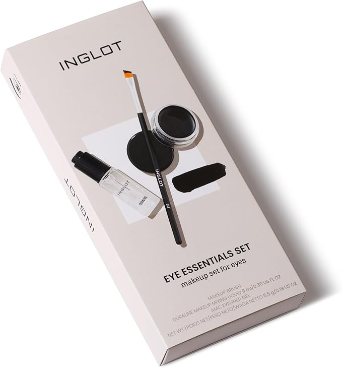 Inglot Eye Essentials Set Duraline AMC Eyeliner Gel 77 Makeup Brush 31T Black Eyeliner Prolong Makeup Durability Transparent Waterproof - Image 1