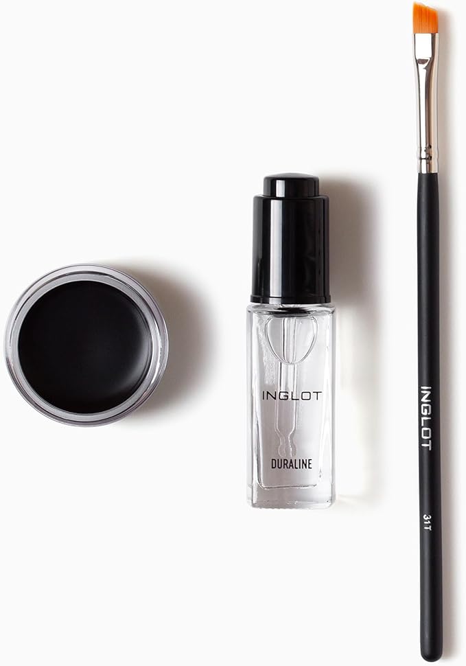 Inglot Eye Essentials Set Duraline AMC Eyeliner Gel 77 Makeup Brush 31T Black Eyeliner Prolong Makeup Durability Transparent Waterproof - Image 4