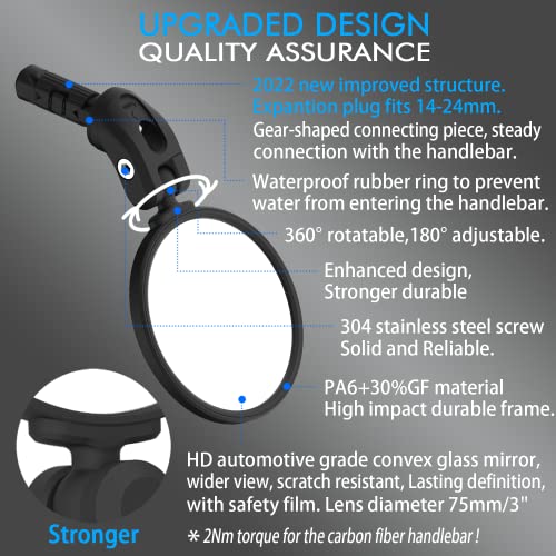 BriskMore Black Convex Rearview Mirrors, 2PCS Adjustable Handlebar Bicycle Mirrors for Road, Mountain, Scooter Bikes - Image 3