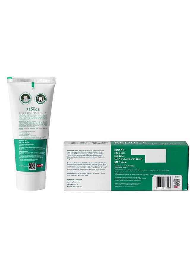 DENTE91 Sensitive Toothpaste, Reduces Hypersensitivity, Strengthens Enamel, Repairs Cavities, Remineralizes Teeth, Sls Free, Fluoride Free, Paraben Free, Pack Of 1, 70Gm  - Image 2