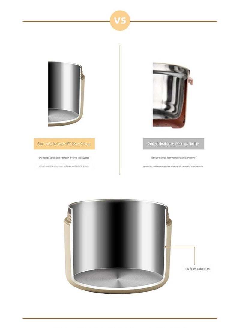 Aijmil صندوق غداء بسعة كبيرة 600 مل، أدوات مائدة، عزل حراري للميكروويف، صندوق غداء محمول آمن للطعام، صندوق تخزين للتمور، مناسب لموظفي المكاتب والطلاب والمسافرين، صندوق تاريخ مفرغ من الهواء - بني*1 - Image 3