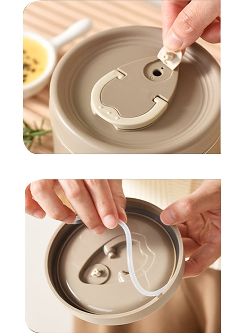 Aijmil صندوق غداء بسعة كبيرة 600 مل، أدوات مائدة، عزل حراري للميكروويف، صندوق غداء محمول آمن للطعام، صندوق تخزين للتمور، مناسب لموظفي المكاتب والطلاب والمسافرين، صندوق تاريخ مفرغ من الهواء - بني*1 - Image 5