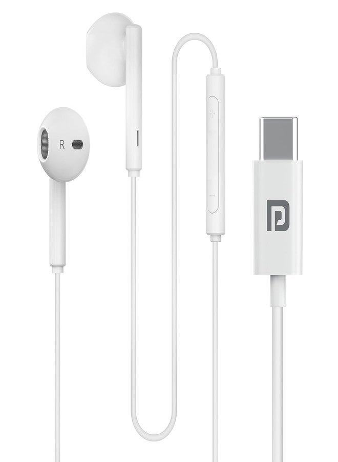 Portronics Conch Theta C in Ear Type C Wired Earphones with in Line HD Mic, Powerful Audio, 14.2mm Driver, Unique Earbuds Design, TPE Anti Tangle Wire, in line Controls, Wide Compatibility(White) - Image 1