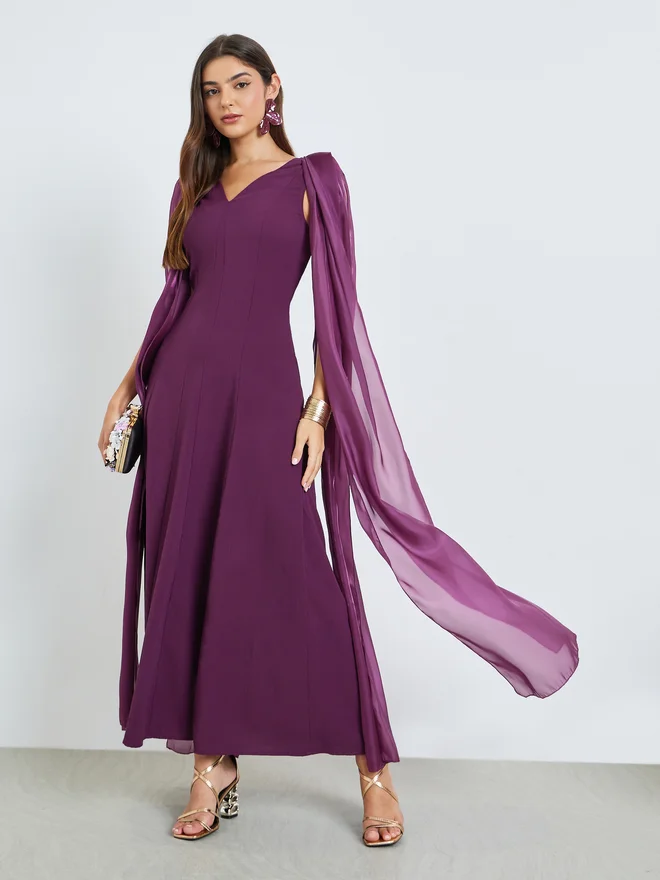 ستايلي Styli Purple Sleeveless Draped Detail A-Line Maxi Dress