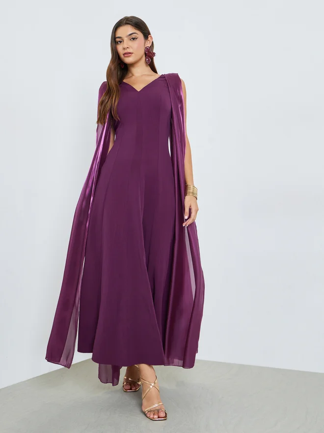 Styli  Styli Purple Sleeveless Draped Detail A-Line Maxi Dress for Women | Best Price UAE
