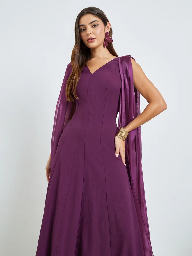 ستايلي Styli Purple Sleeveless Draped Detail A-Line Maxi Dress
