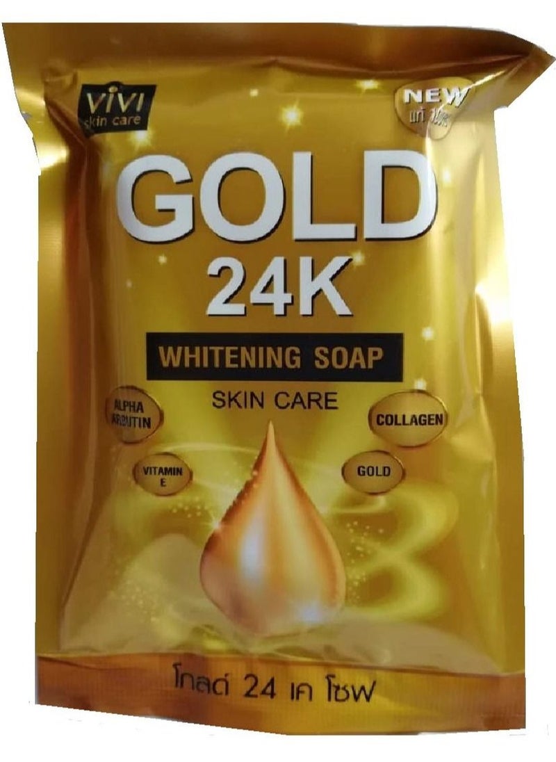 24K Gold Skin Care Whitening Soap with Alpha Arbutin, Vitamin E & Collagen 80g 