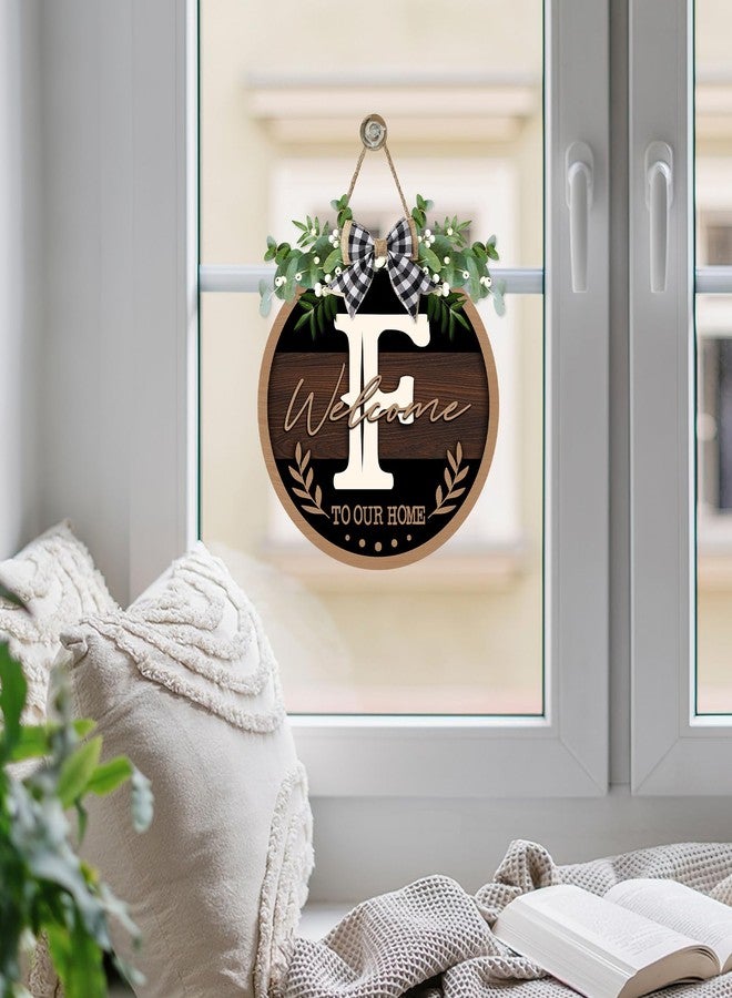 Bolisom Monogram Letter F Front Door Sign, Welcome to Our Home Family Last Name Initial Wooden Hanger Decor Housewarming Wedding Gifts, Farmhouse Rustic Wreath Indoor Wall Hanging Decoration with Bow - Image 5