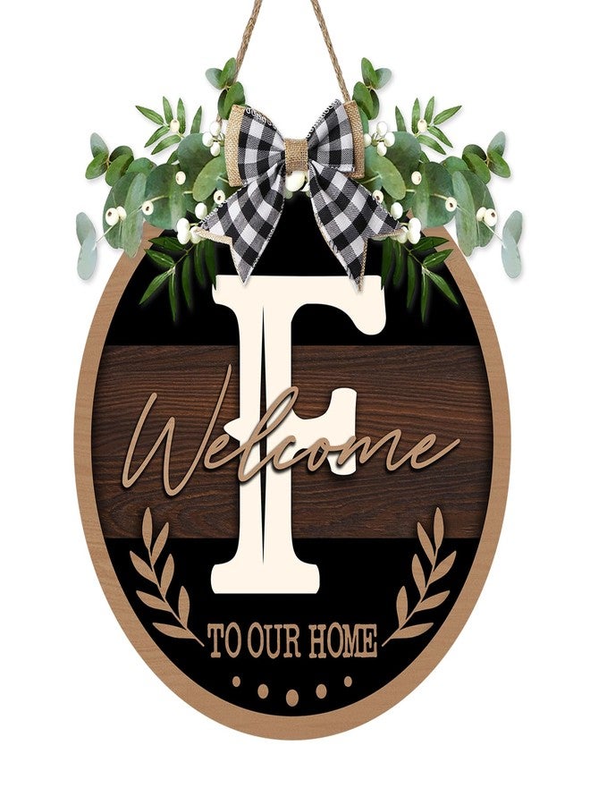 Bolisom Monogram Letter F Front Door Sign, Welcome to Our Home Family Last Name Initial Wooden Hanger Decor Housewarming Wedding Gifts, Farmhouse Rustic Wreath Indoor Wall Hanging Decoration with Bow - Image 1