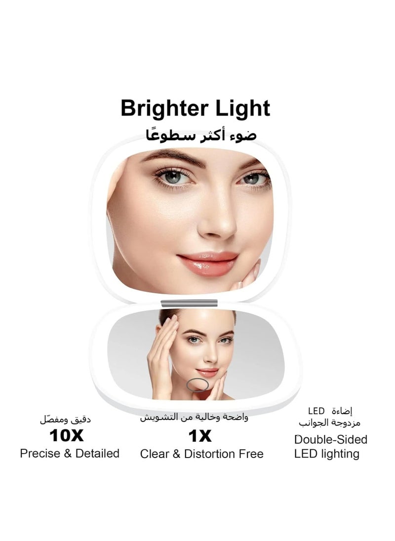 مرآة مكياج مضيئة محمولة بإضاءة وعاكس مكبر بمقدار ذو جانبين قابل للتعتيم وقابلة للطي، مثالية لحقيبة اليد والجيب مع شحن