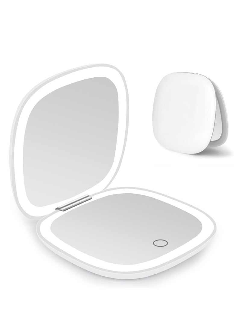 GUDOO Compact Mirror Lighted Travel Makeup Mirror with 1X/10X Magnifying Double Sided Dimmable Portable Pocket for Handbag and Pocket USB Charging  - Image 1