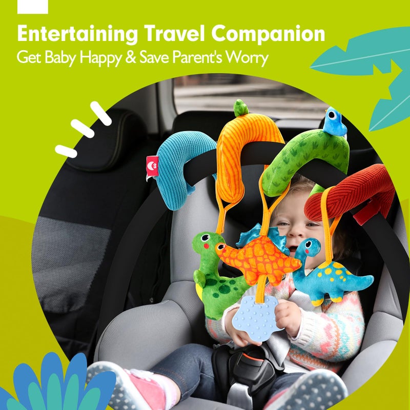 hahaland Car Seat Toys for Babies 0-6 Months Boy - Baby Toys 0-6 Months - Rattle, Mirror, Crinkle, Squeaky, Developmental Carseat Stroller Travel Birthday Gift for Infants - Image 2