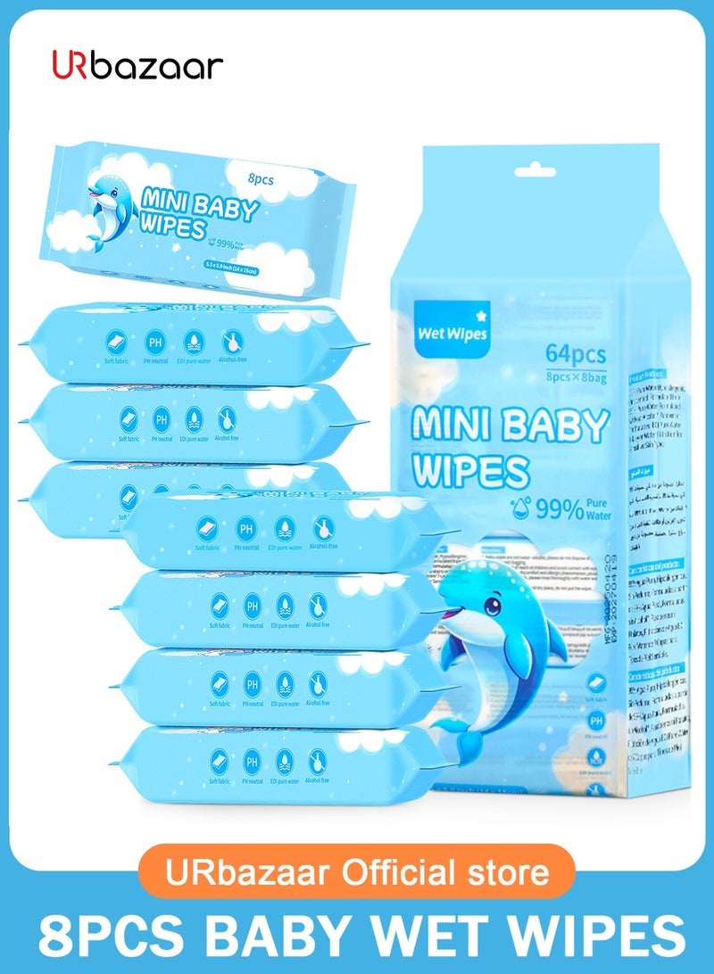 URbazaar Baby Wipes, Diaper Wipes for Sensitive Skin, Wet Wipes with 99% Water Based, Hypoallergenic, Safe and Gentle, 16 Packs (128 Wipes Total) - Image 1