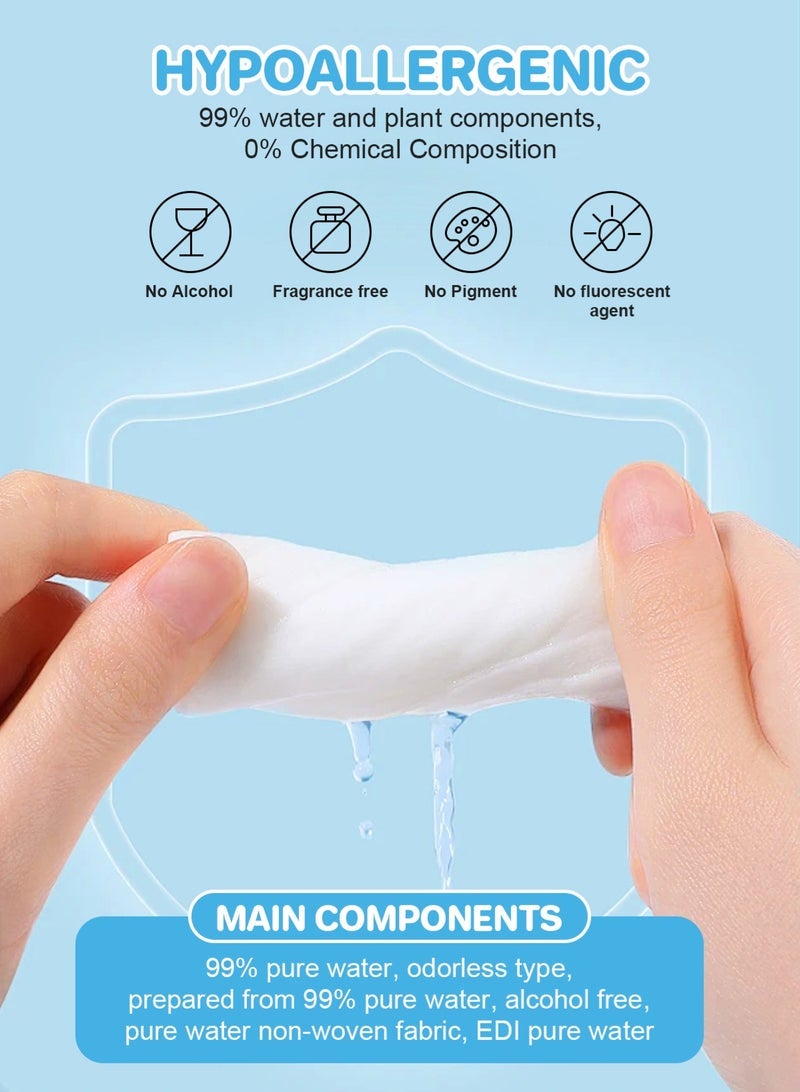 URbazaar Baby Wipes, Diaper Wipes for Sensitive Skin, Wet Wipes with 99% Water Based, Hypoallergenic, Safe and Gentle, 16 Packs (128 Wipes Total) - Image 3