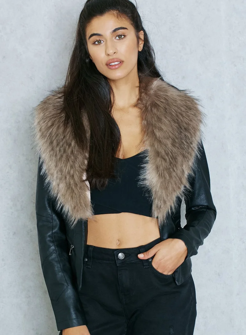 Ginger PU Faux Fur Biker Jacket