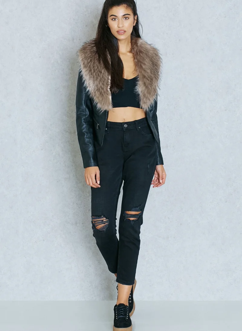Ginger PU Faux Fur Biker Jacket