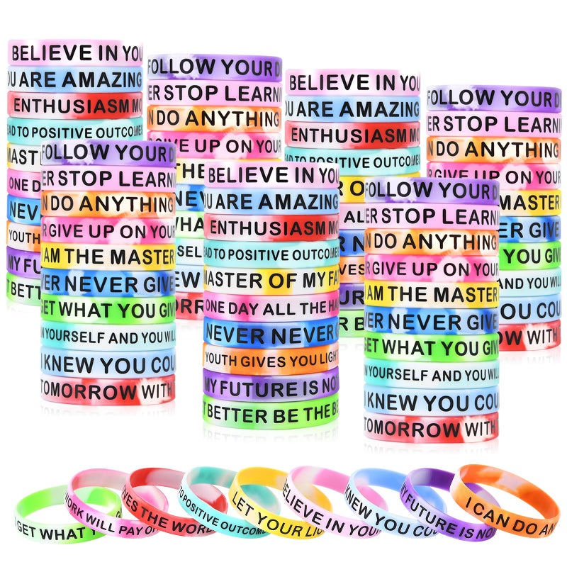 CYCLUSIVE 20 Pieces Motivational Quote Silicone Wristbands Colored Inspirational Rubber Bracelets Stretch Unisex Wristbands for Men WomenTeens 20 Styles (Swirl colors) - Image 1