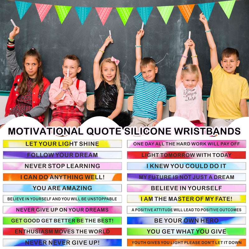 CYCLUSIVE 20 Pieces Motivational Quote Silicone Wristbands Colored Inspirational Rubber Bracelets Stretch Unisex Wristbands for Men WomenTeens 20 Styles (Swirl colors) - Image 3