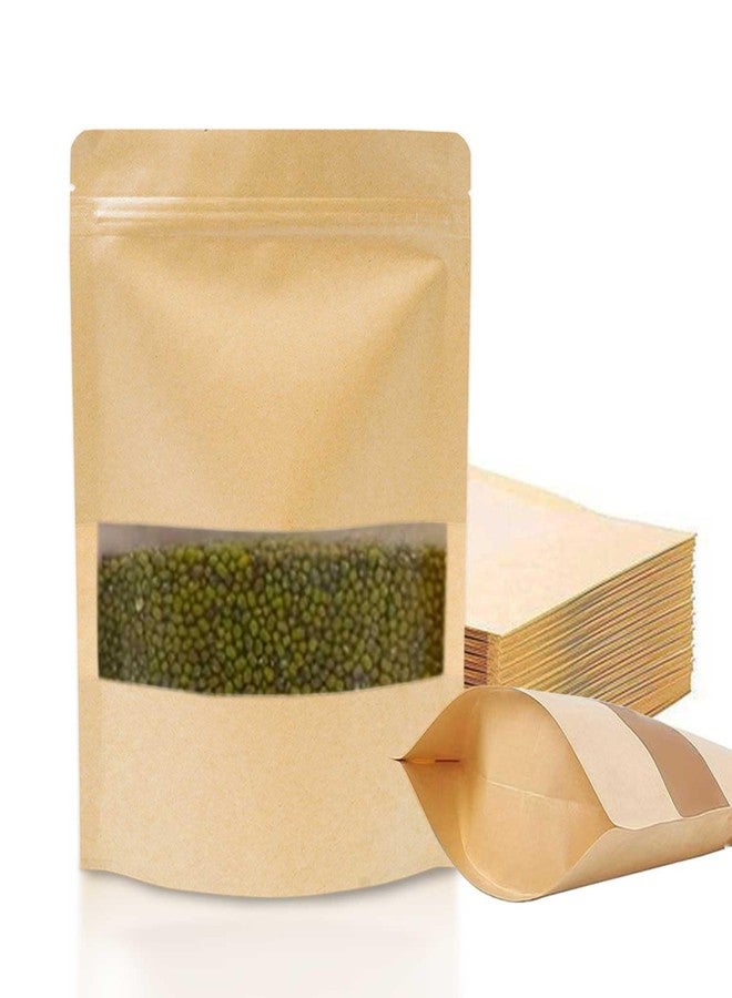 SKY FLEXI PACK Kraft Paper Ziplock Pouch 18 x 26cm, Pack of 15 Airtight Reusable Stand Up Waterproof Multi-purpose Storage Bags with Rectangle Transparent Window, Capacity up to 1000g - Image 1