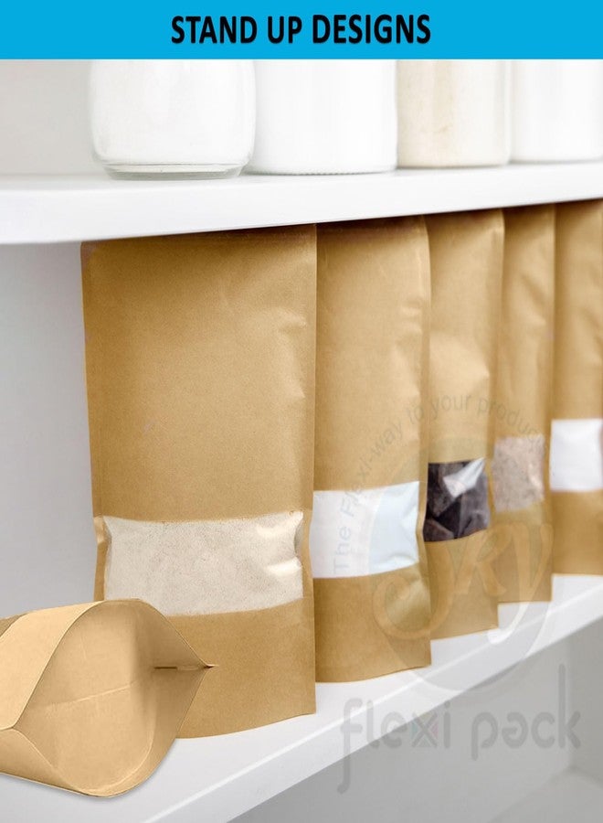 SKY FLEXI PACK Kraft Paper Ziplock Pouch 18 x 26cm, Pack of 15 Airtight Reusable Stand Up Waterproof Multi-purpose Storage Bags with Rectangle Transparent Window, Capacity up to 1000g - Image 4