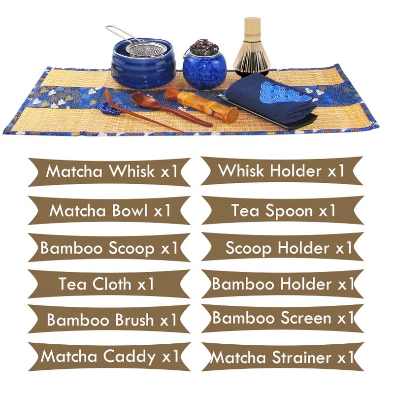 Artcome 12Pcs Japanese Matcha Tea Set - Bowl, Bamboo Whisk, Holder, Brush and Screen - Handmade Ceremony Kit for Traditional Tea Ceremony - Image 2